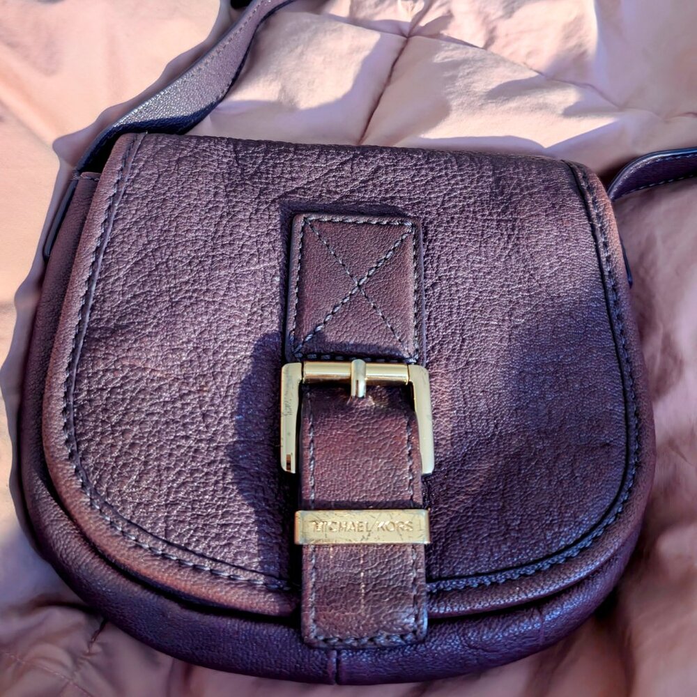 Michael Kors Small Purple Leather Buckle Magnet Flap Closure Crossbody Bag